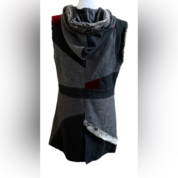 CoVelo Art To Wear Boiled Wool + Fur Mid Length Dark Gray Hoodie Vest Medium - Picture 6 of 12